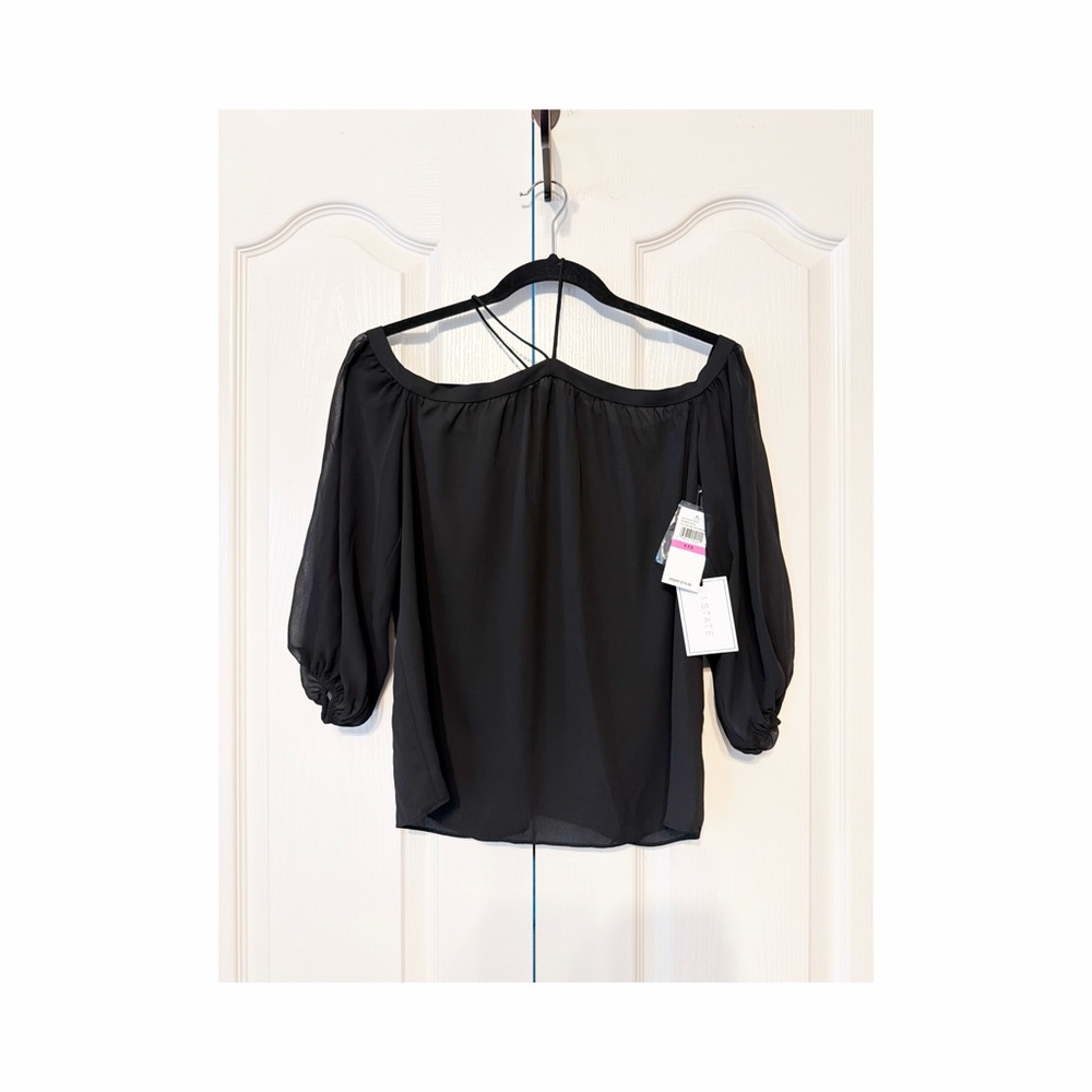 1.State Essentials Elegant Black Off-Shoulder Women's Top Size XXS NWT